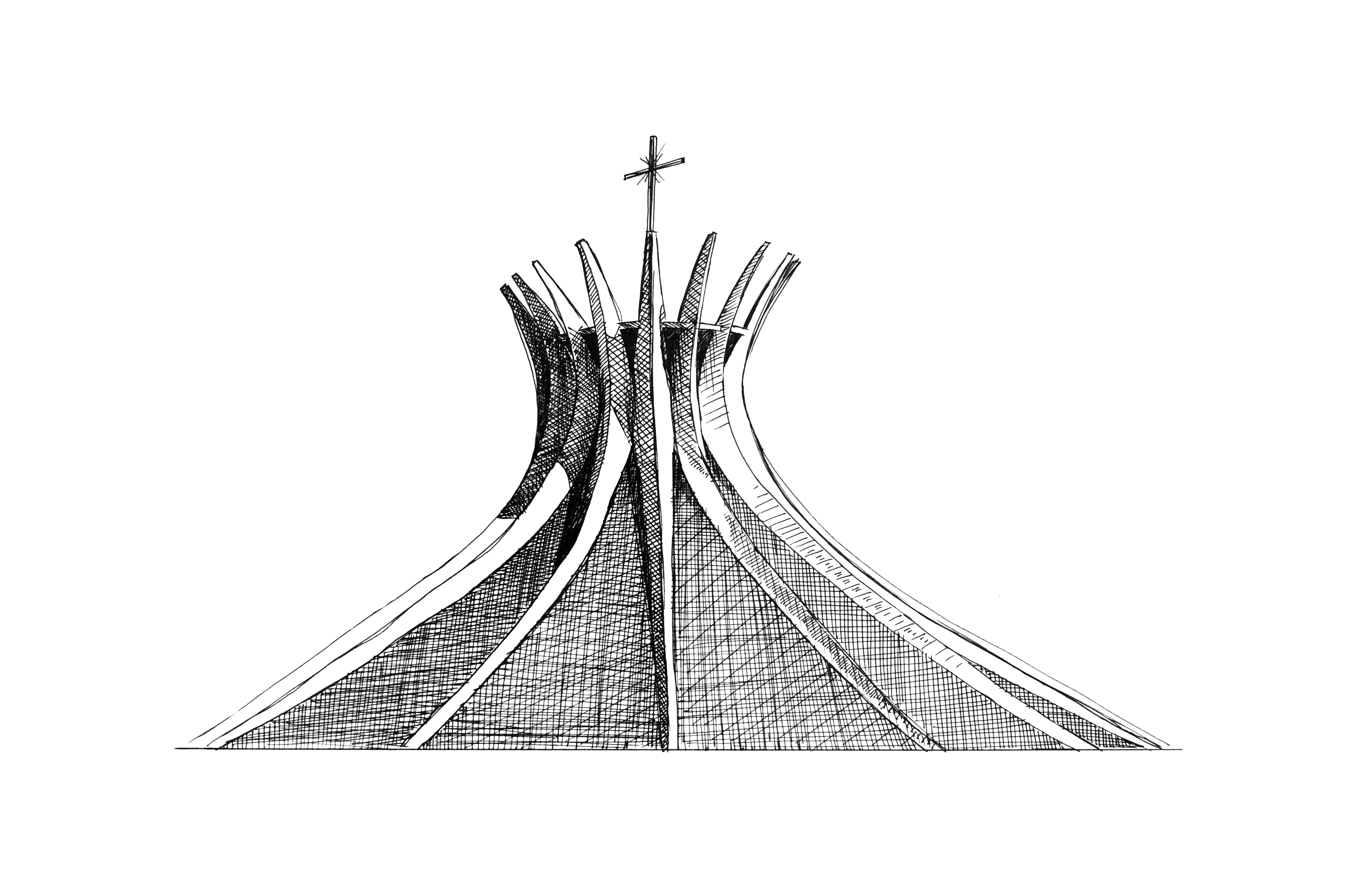 Cathedral of Brasilia Sketch  Oscar niemeyer Desenho Desenhos